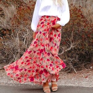 Rosa Clothing Elegant Floral Print Loose Skirt